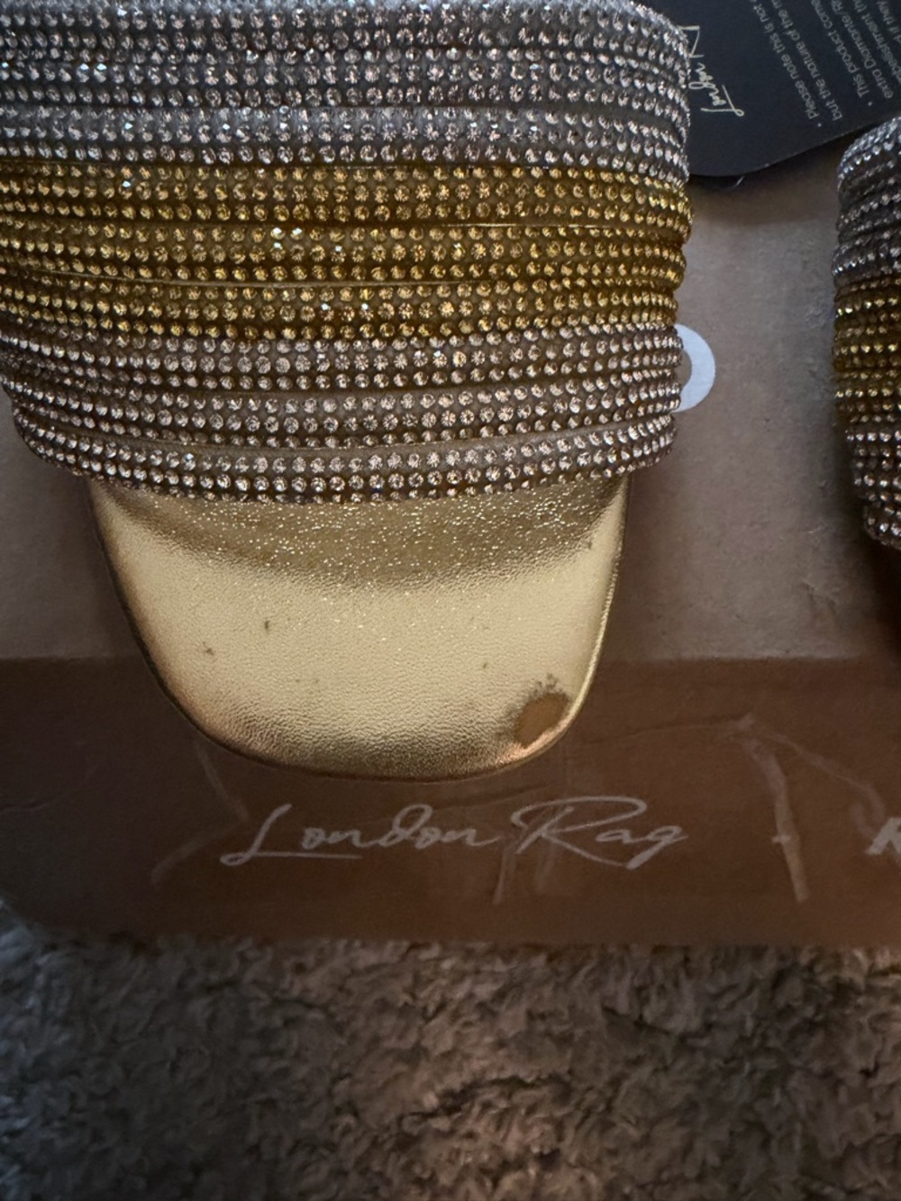 London Rag Gold Rhinestone Slide Sandals - Gold - Picture 2 of 5